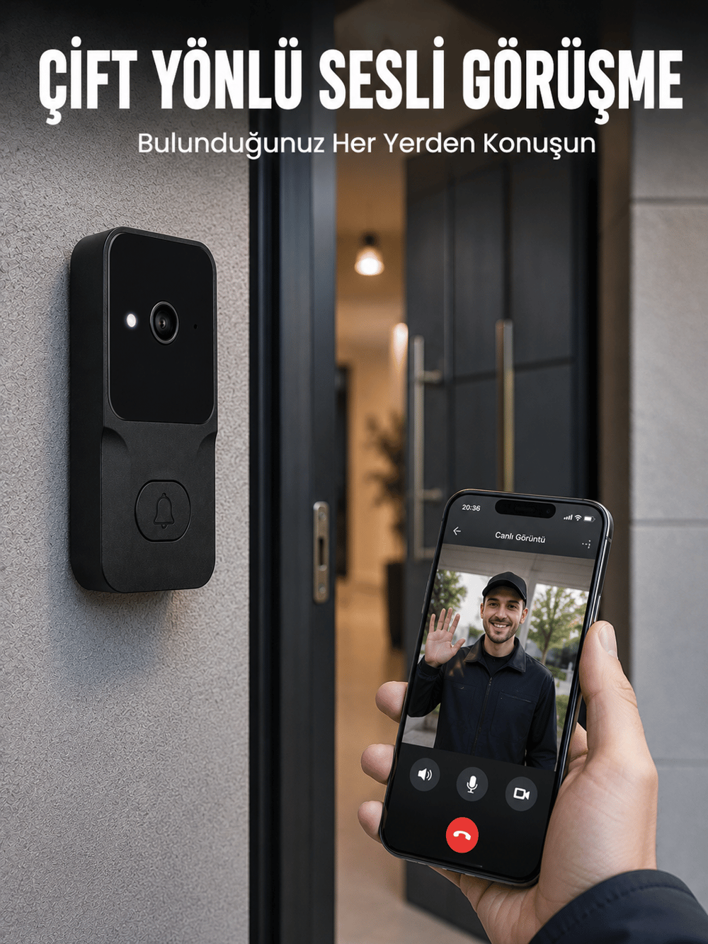 Kablosuz Akıllı Kapı Zili Gece Görüşlü Wi-Fi Güvenlik Kameralı Kapı Zili