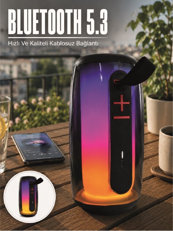Kablosuz Bluetooth Hoparlör RGB Ambiyans Işıklı USB ve TF Kart Destekli
