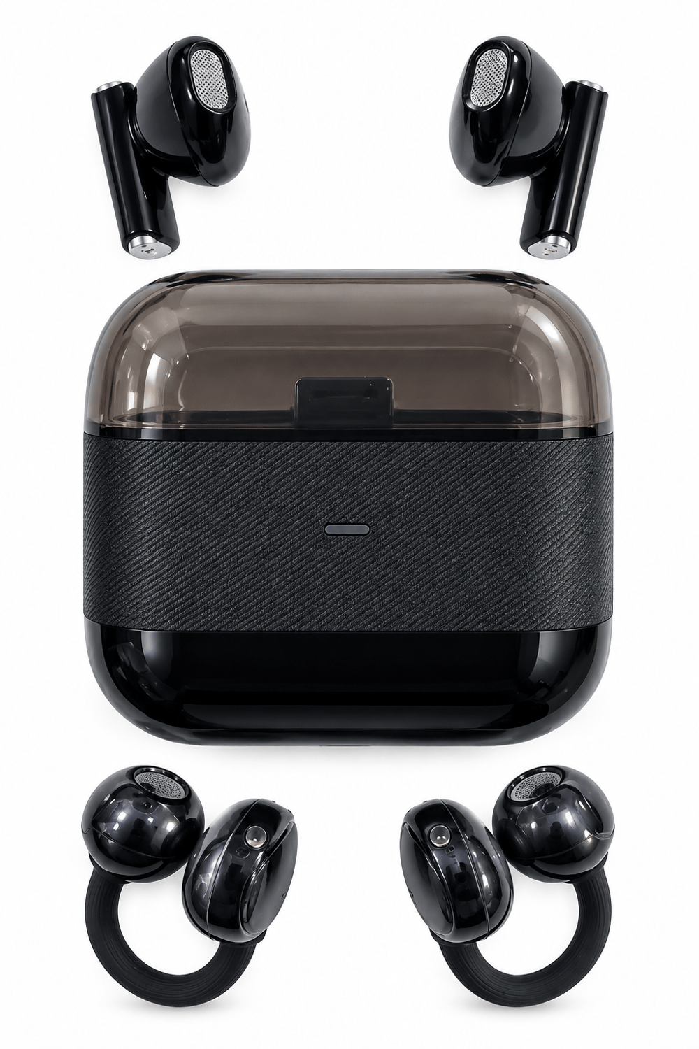 Kablosuz Bluetooth Kulaklık 2’si 1 Arada Klipsli Kulak İçi 4’lü Siyah