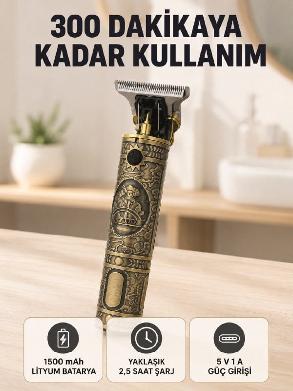 Kablosuz Saç Sakal Kesme Makinesi T Tipi Metal Bıçaklı 3 Kademeli Taraklı