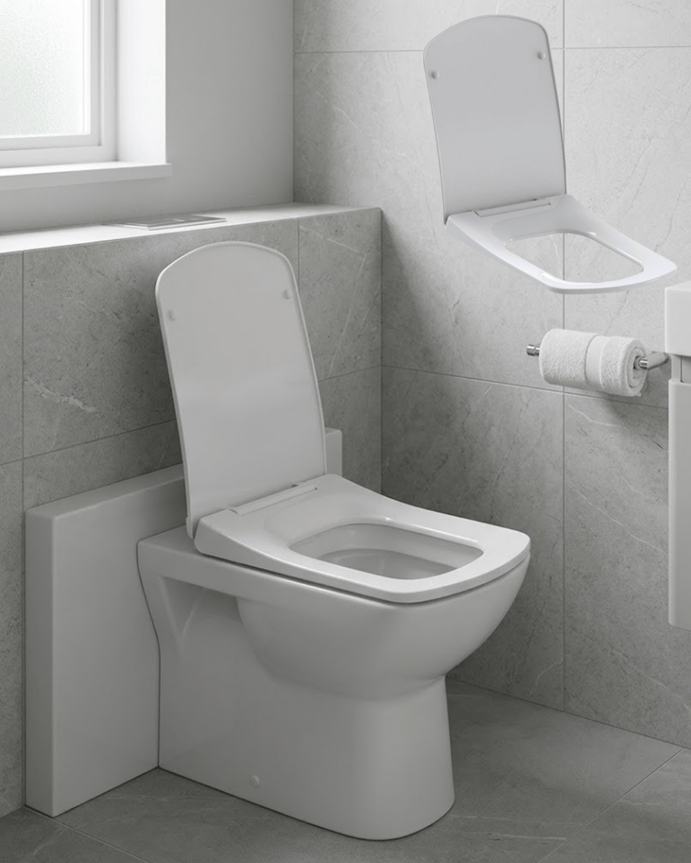Kare Slim Klozet Kapağı Sessiz Kapanma Dayanıklı Tasarım
