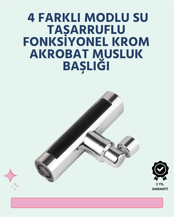 Krom Kaplamalı Çok Fonksiyonlu Musluk Başlığı | Paslanmaz Malzeme