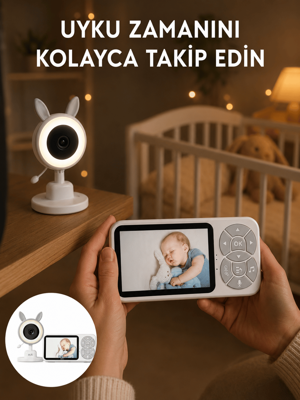 LCD Ekranlı Bebek İzleme Kamerası Ninnili Gece Görüşlü Güvenlik Sistemi Yeni Nesil