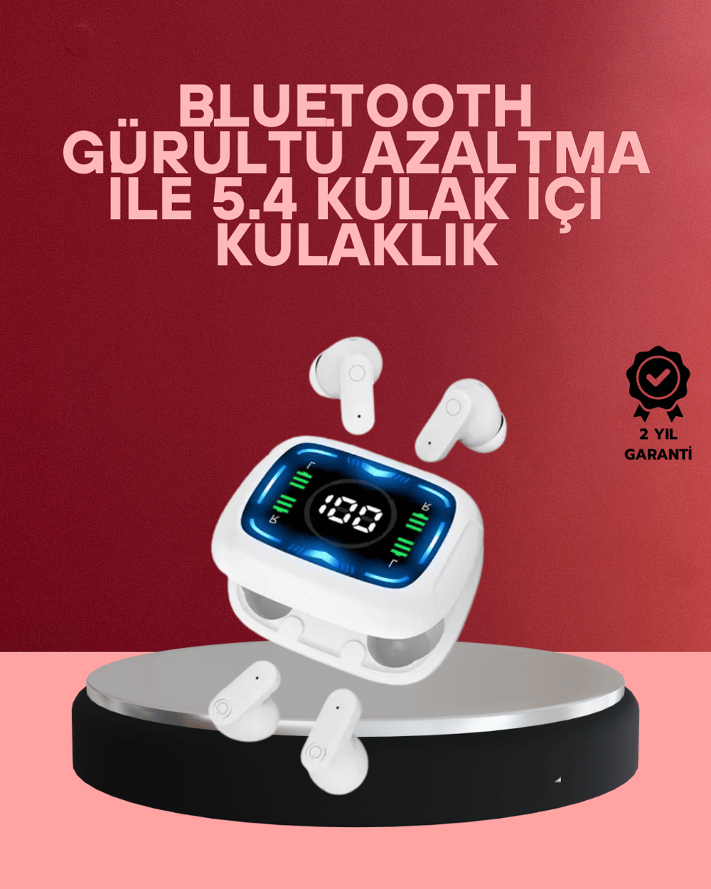 LED Ekranlı Şarj Kutulu Kablosuz Kulaklık Net Arama Özellikli