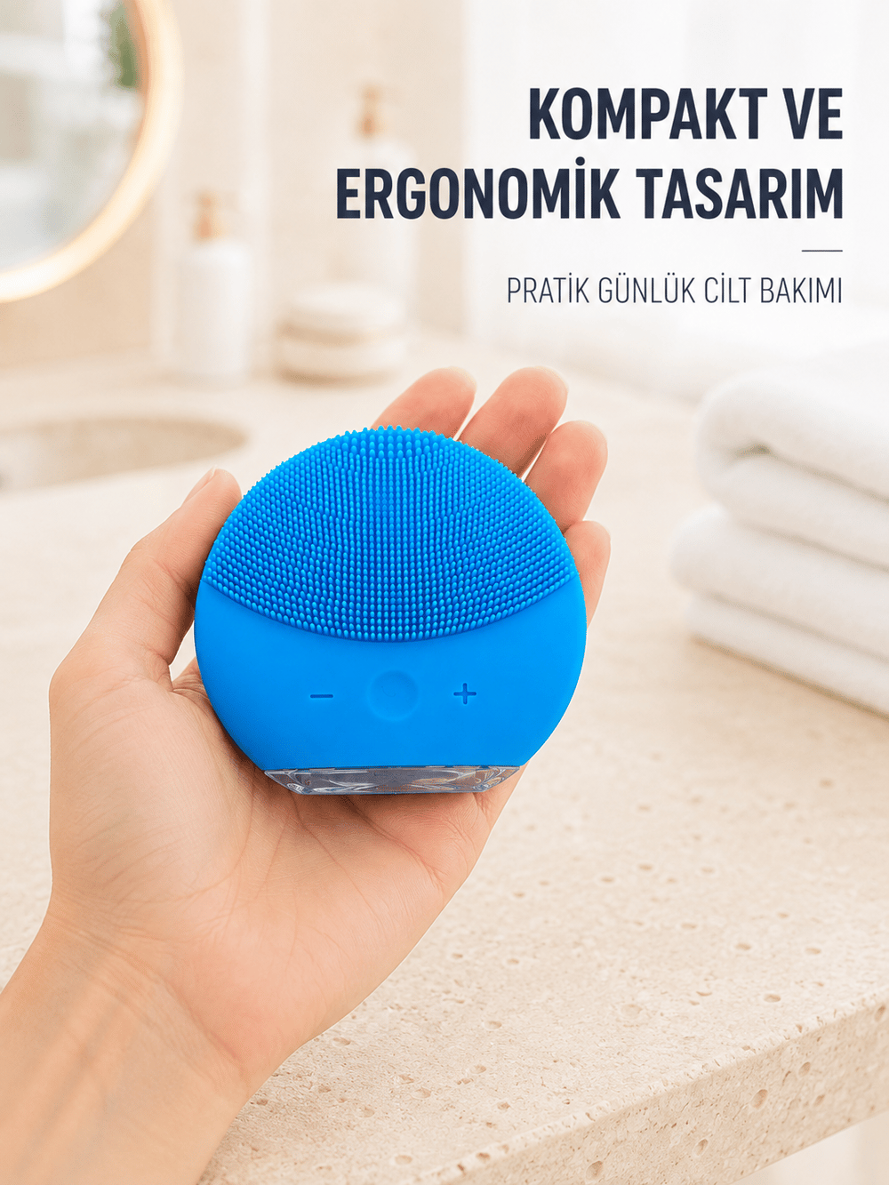 Mavi Silikon Yüz Temizleme Cihazı Su Geçirmez Titreşimli Yüz Bakım Fırçası