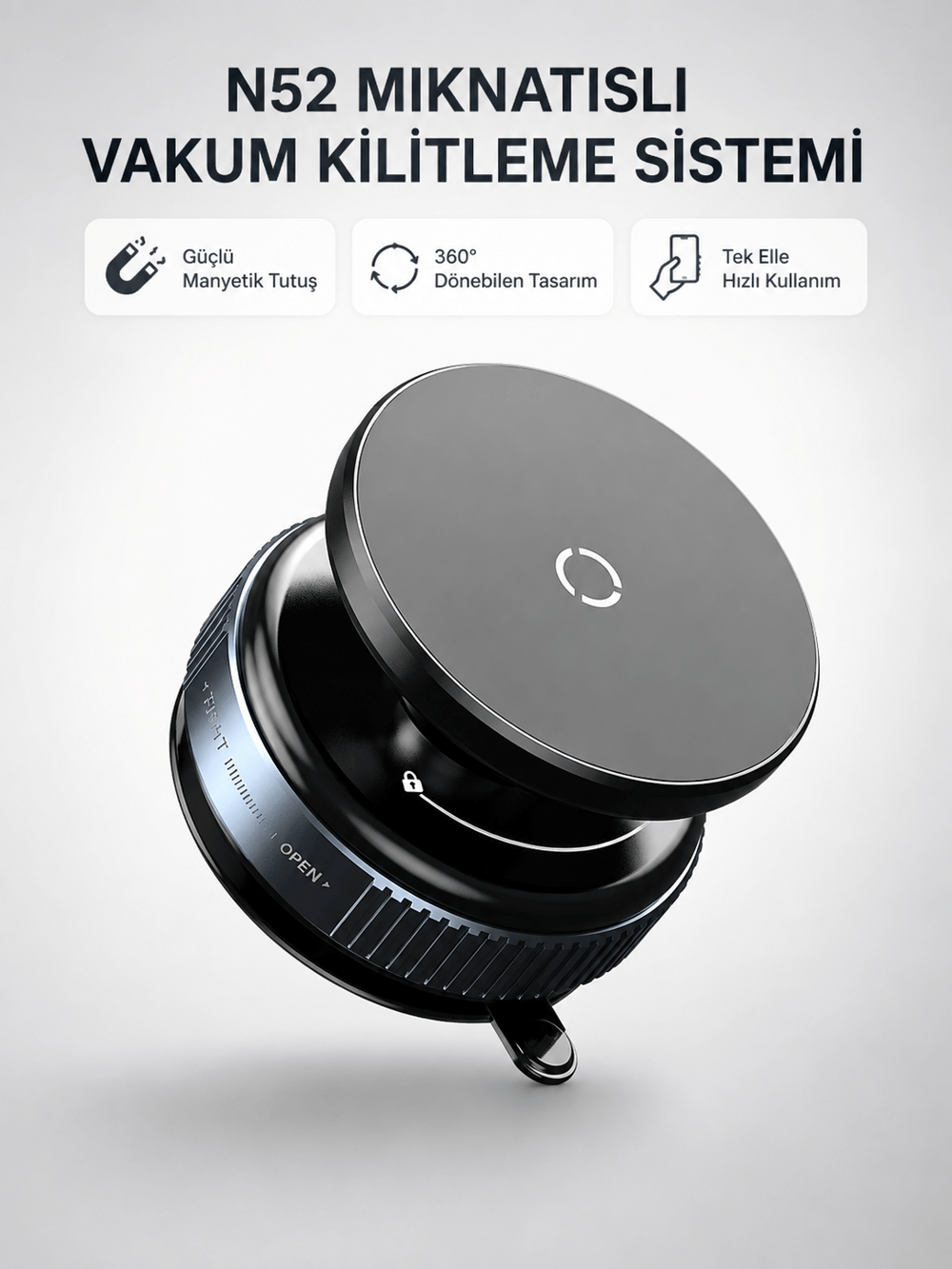 Mıknatıslı Araç Telefon Tutucu Vakum Teknolojili 360° Ayarlanabilir
