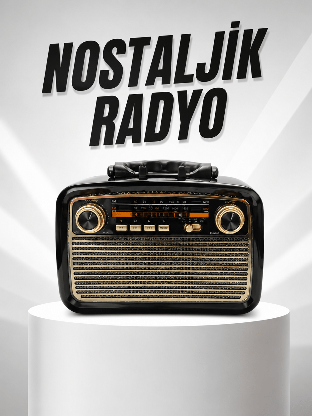Müzik Kutusu Bluetooth Bağlantılı El Fenerli Nostaljik Tasarım Radyo