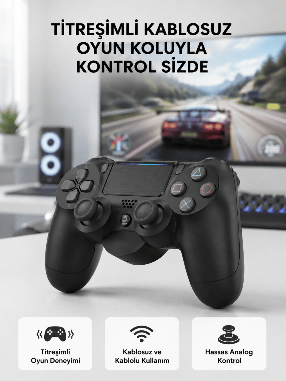 PS4 Kablosuz Oyun Kolu V2 – Bluetooth Bağlantılı, Titreşimli, PC ve Mobil Uyumlu