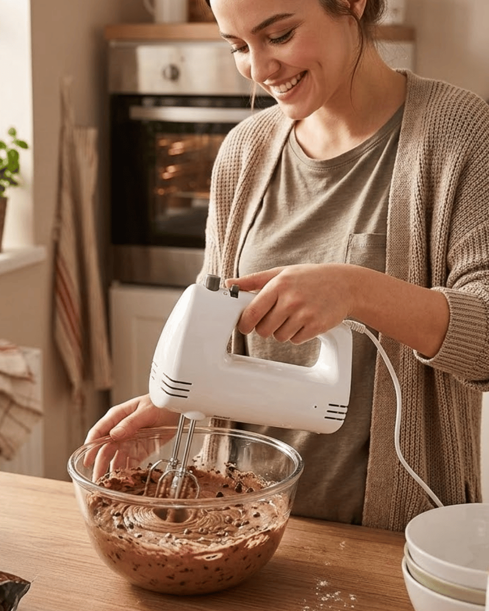 Paslanmaz Çelik Çırpıcılı El Mikseri 250W Çok Kademeli Mutfak Mikseri