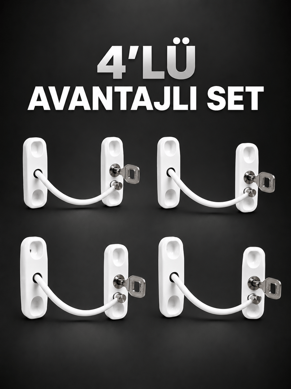 Pencere Güvenlik Kilidi Anahtarlı Çocuk Emniyet Kilidi 4’lü Set