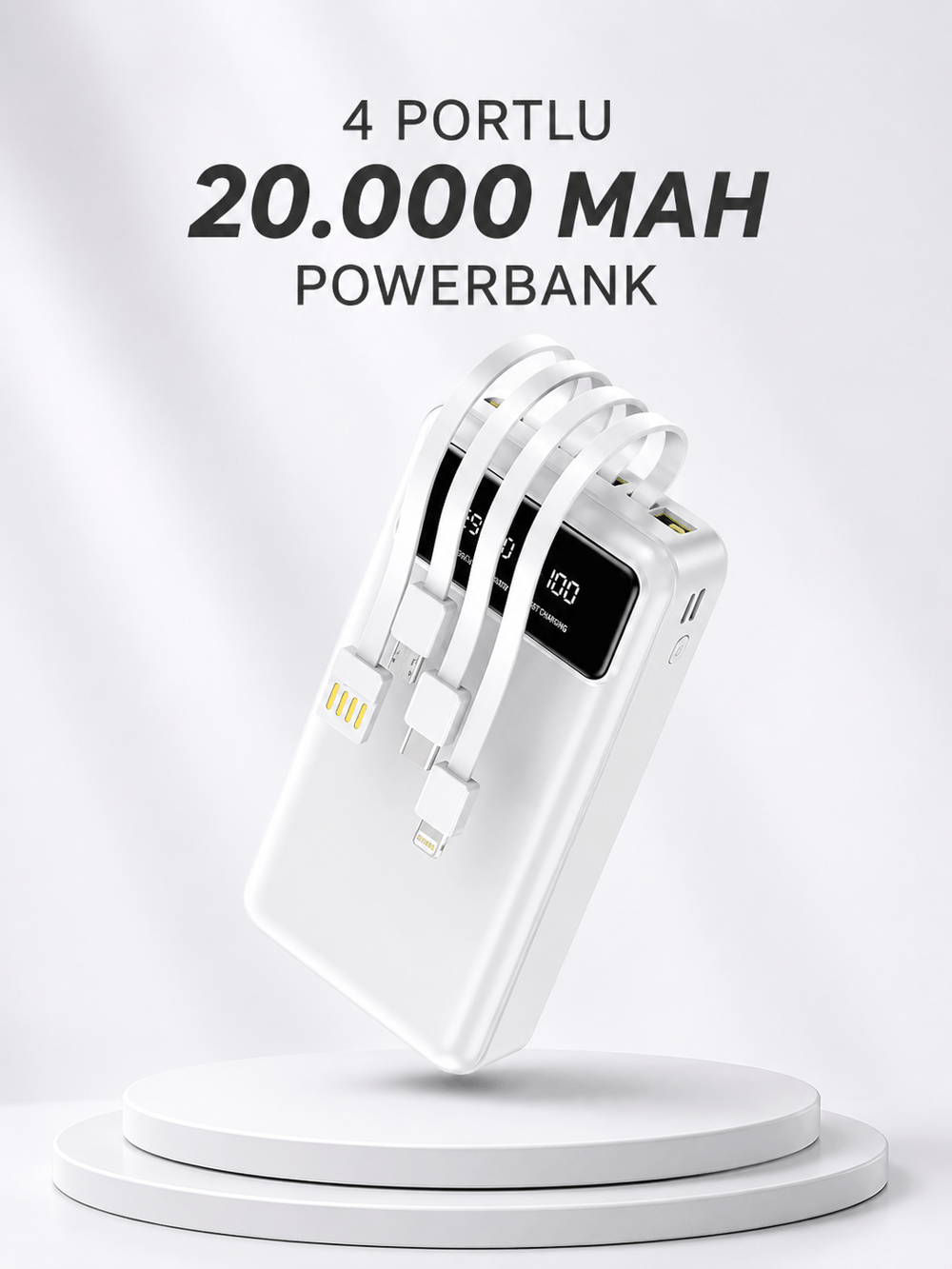 Powerbank Şarj Cihazı 4 Çıkışlı 20.000 MAH Powerbank Kompakt Yüksek Kapasiteli Hızlı Şarj