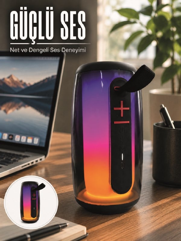 RGB Işıklı Bluetooth Hoparlör Güçlü Ses Type-C Şarjlı Taşınabilir Kablosuz Speaker