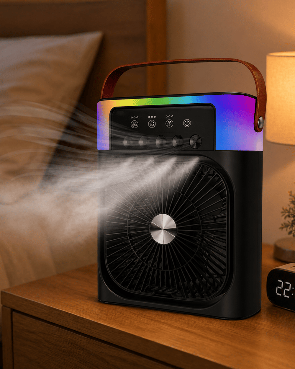 RGB Işıklı Buharlı Masaüstü Fan Sessiz Çalışan USB Şarjlı Taşınabilir Fan