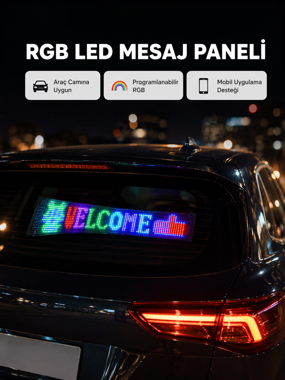 RGB LED Panel – Mobil Uyumlu, Yazı ve GIF Destekli, USB Bağlantılı Dekoratif Ekran