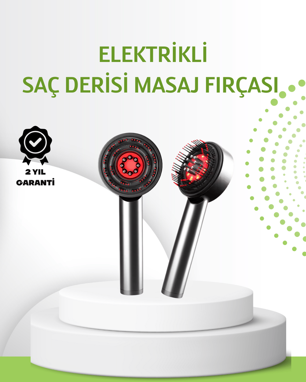 Şarjlı Saç Derisi Masaj Cihazı Kırmızı Işık ve 3D Tarak Dişli
