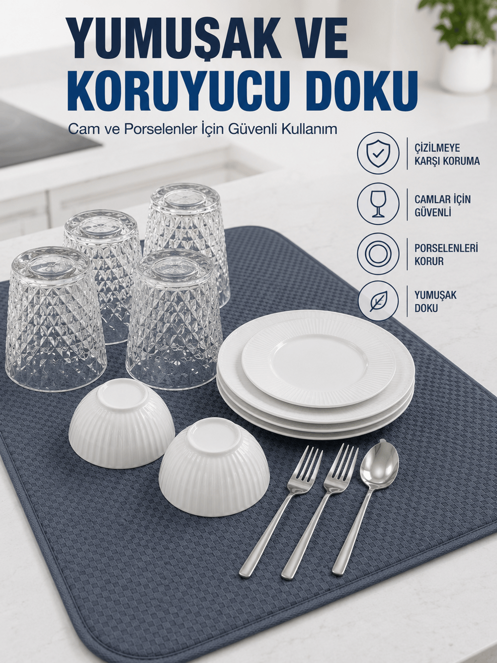 Su Emici Bulaşık Kurutma Matı Kaydırmaz ve Yumuşak Dokulu Kurutmalık