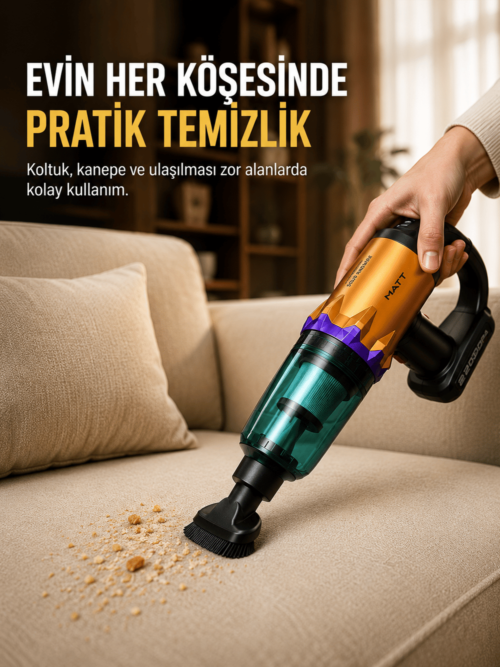 Taşınabilir Kablosuz El Süpürgesi Araç ve Ev Temizliğine Uygun