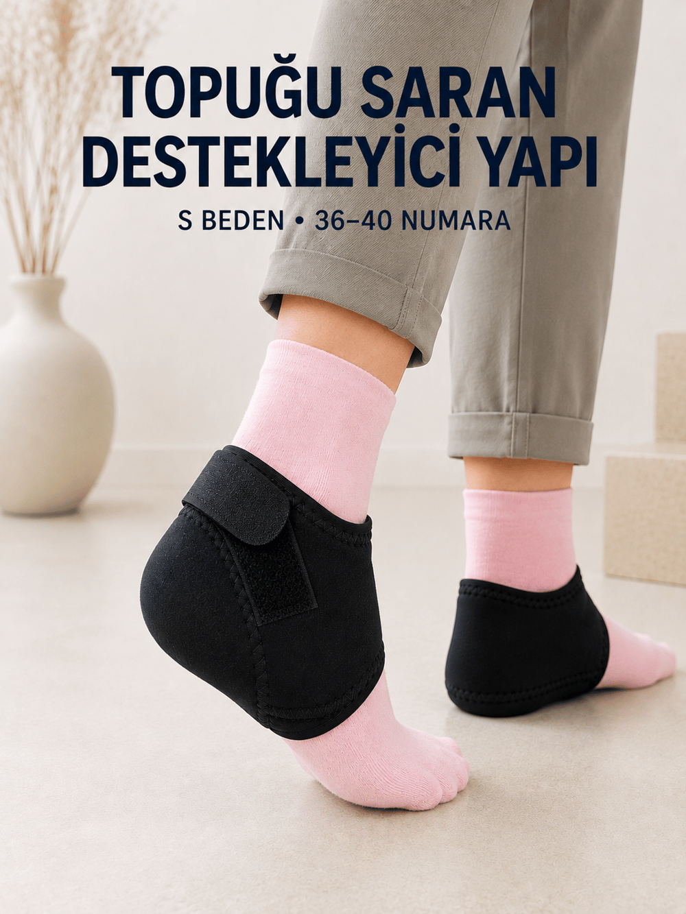 Topuk Destek Çorabı S Beden 36-40 Ayarlanabilir Cırtlı Günlük Kullanım