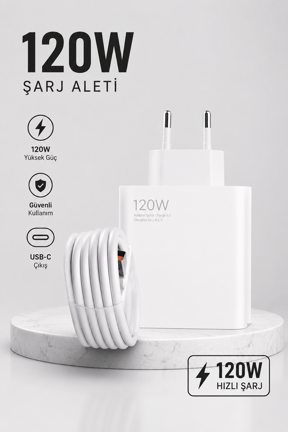Turbo Hızlı Şarj Destekli 120W USB-C Şarj Seti
