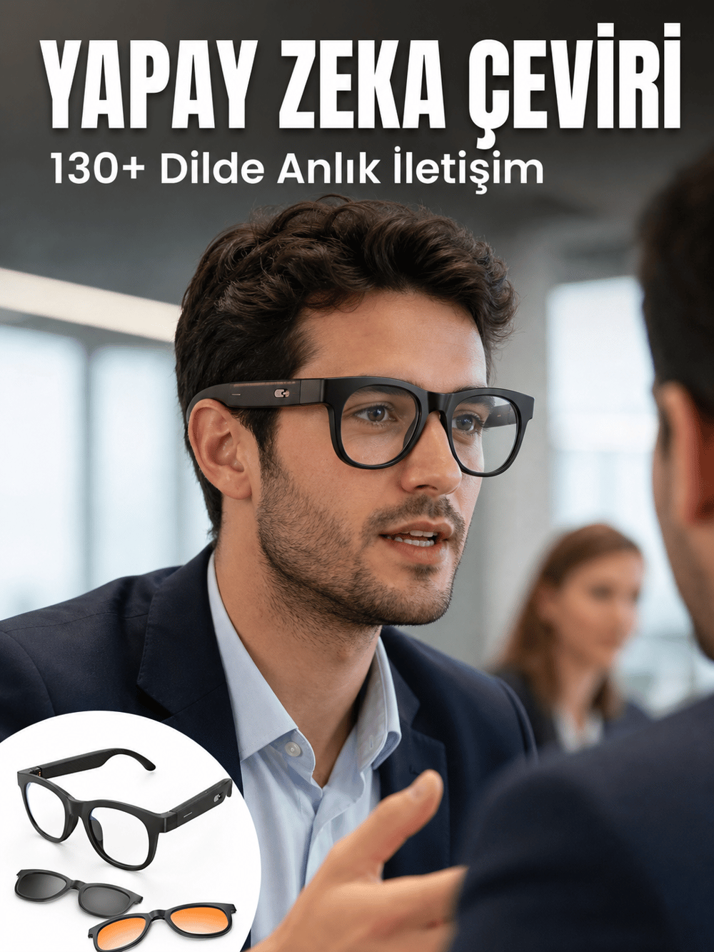 Yapay Zekâ Destekli Bluetooth Akıllı Gözlük Açık Kulak Ses Teknolojisi Müzik Dinleme ve Telefon Görüşmesi