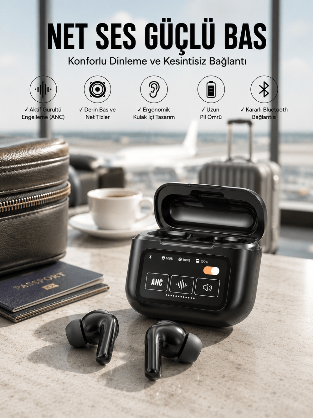 Yeni Nesil Bluetooth Kulaklık Ekranlı Yüksek Ses Kaliteli Uzun Şarj Süreli