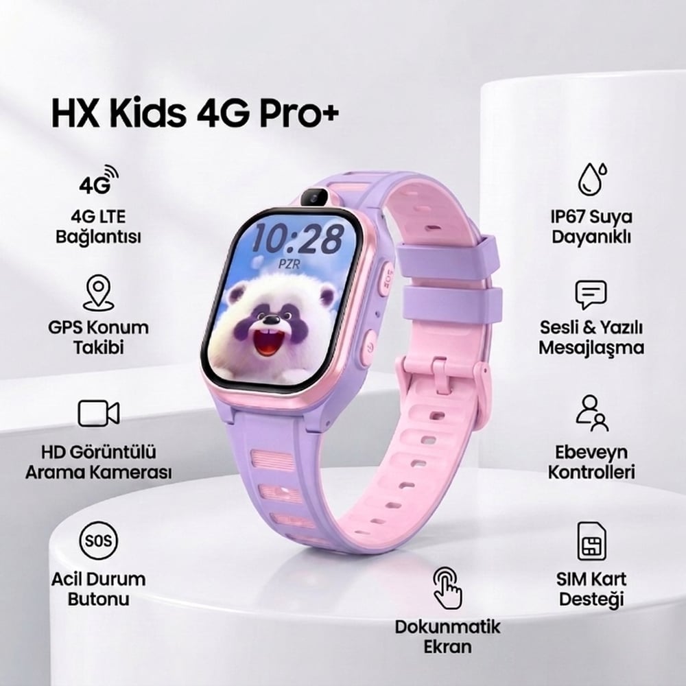 HX Kids 4G Pro+ Akıllı Çocuk Saati | Kameralı, LBS Takipli – Sim Kartlı, SOS Acil Arama