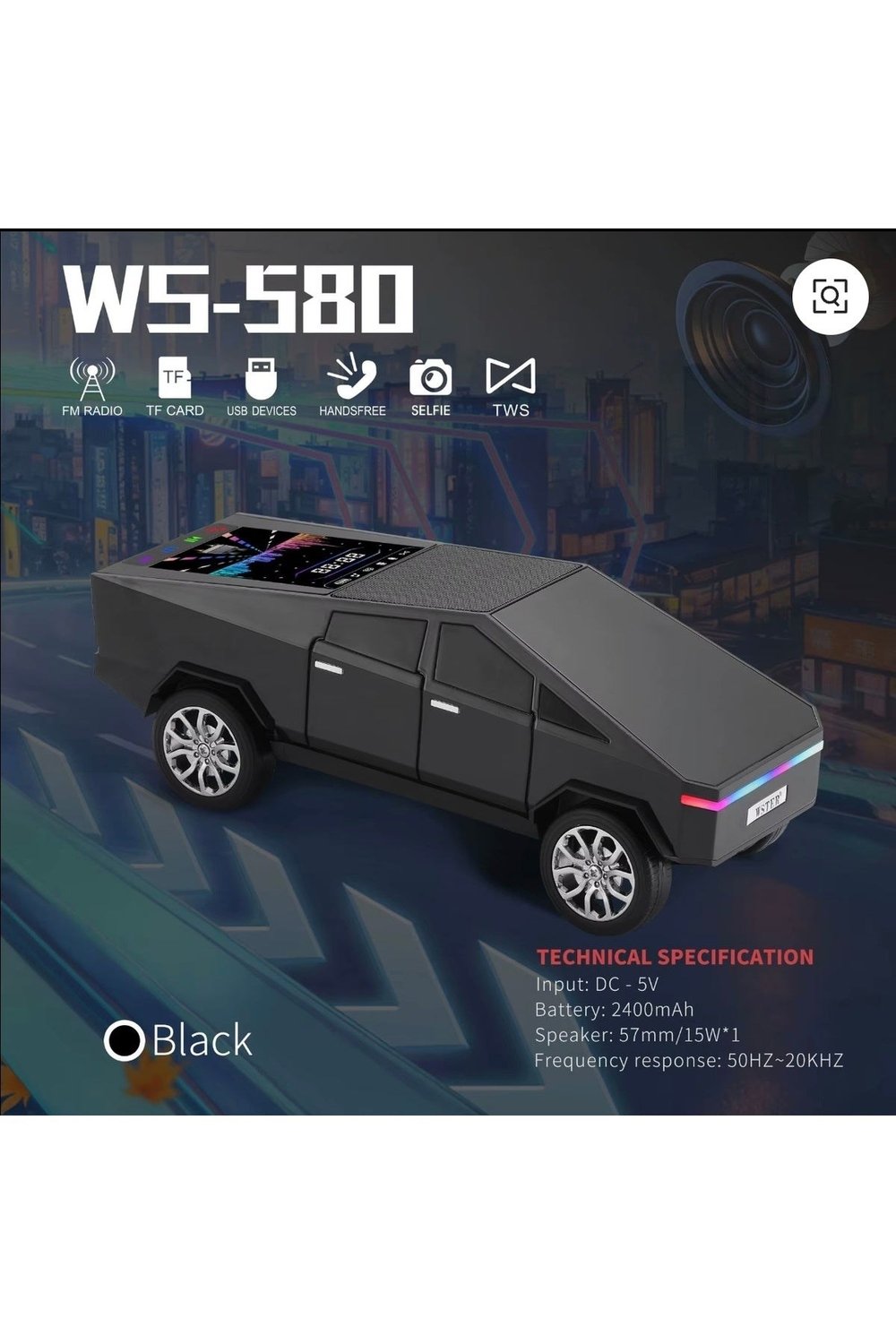 Wster WS-580 Bluetooth Hoparlör (Cybertruck, LED)