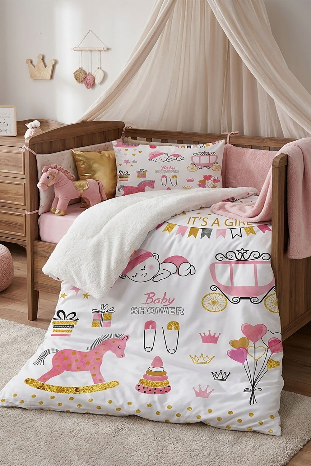 Yenidoğan Bebek %100 Pamuklu Nevresim Takımı Happy Baby Shower