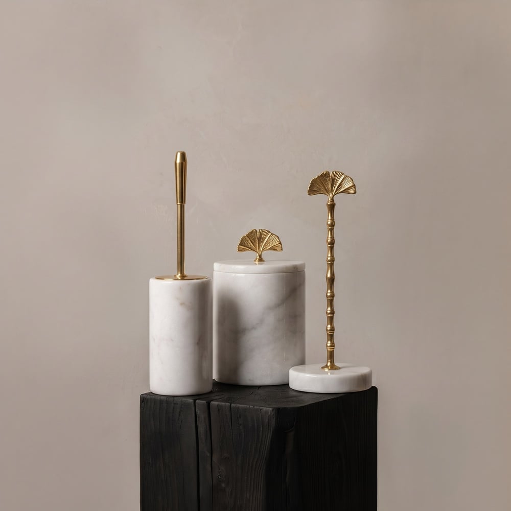 Ginko Beyaz Mermer'li 3'lü Banyo Seti