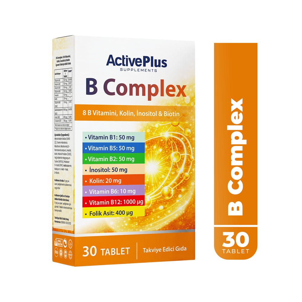 ActivePlus B Complex B1-B2-B3-B5-B6-B12 Folik Asit 30 Tablet