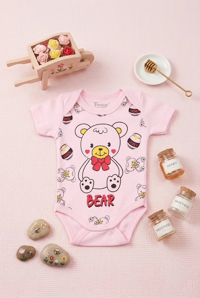 Bebek Ayıcık Baskılı Çıtçıtlı Badi