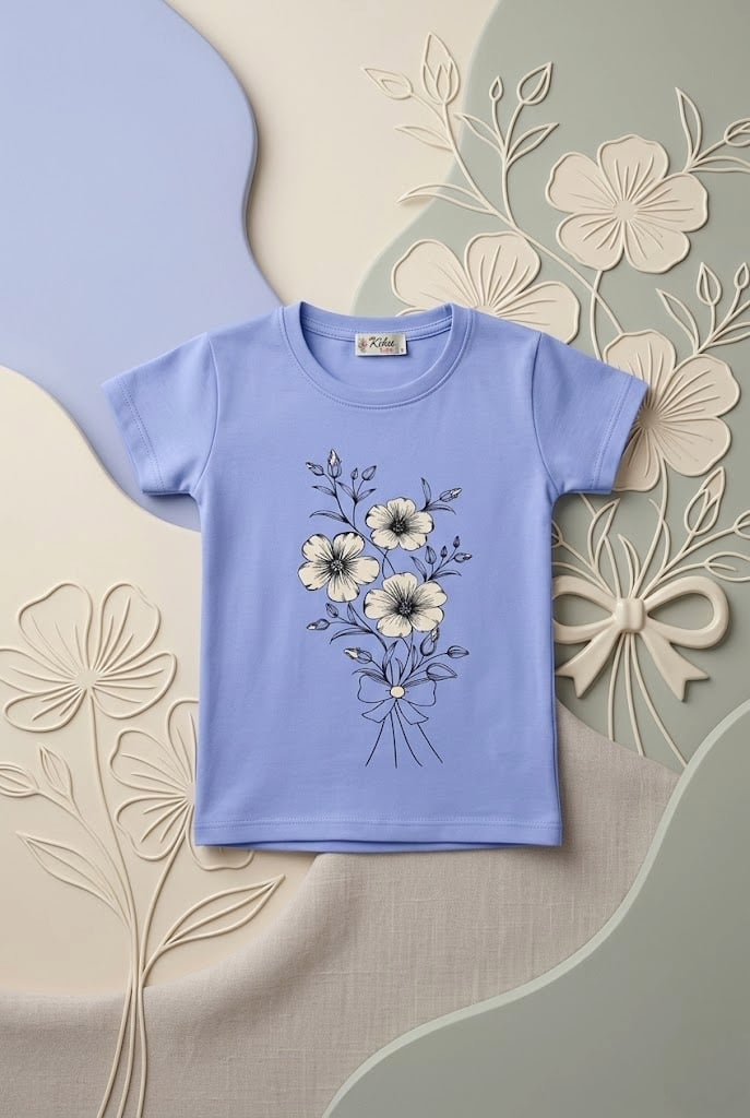 Çiçek Baskılı Kız Tshirt