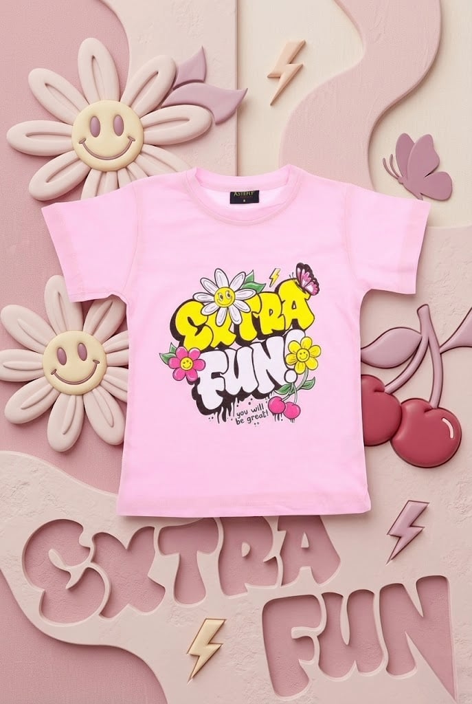 Papatya Kelebek Baskılı Kız Tshirt