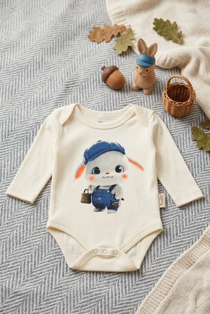 Tavşan Baskılı Uzun Kollu Bebek Badisi