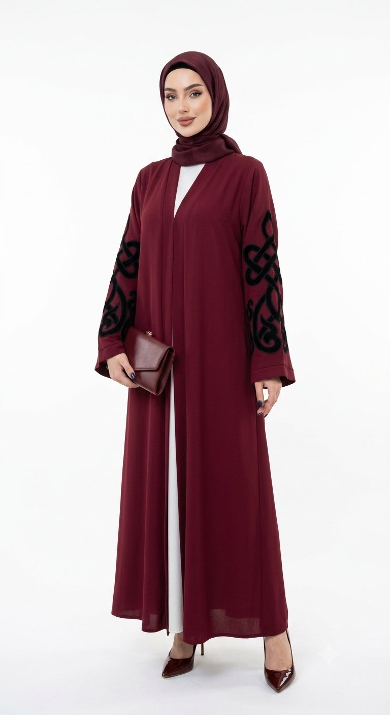 Muslima Bordo Saten Abaya