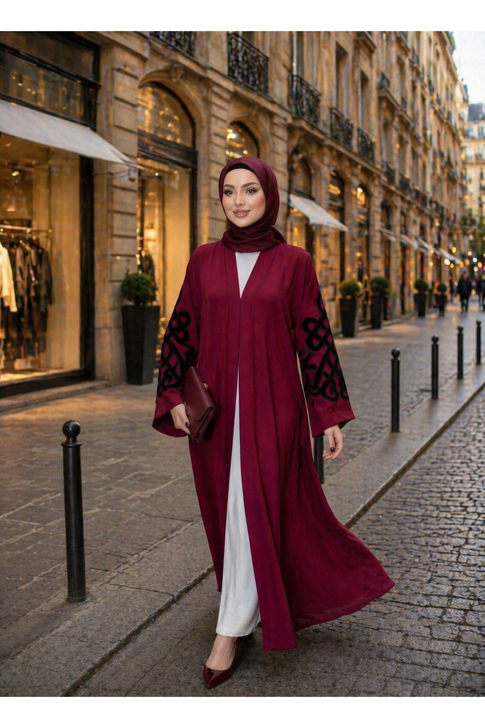 Muslima Bordo Saten Abaya