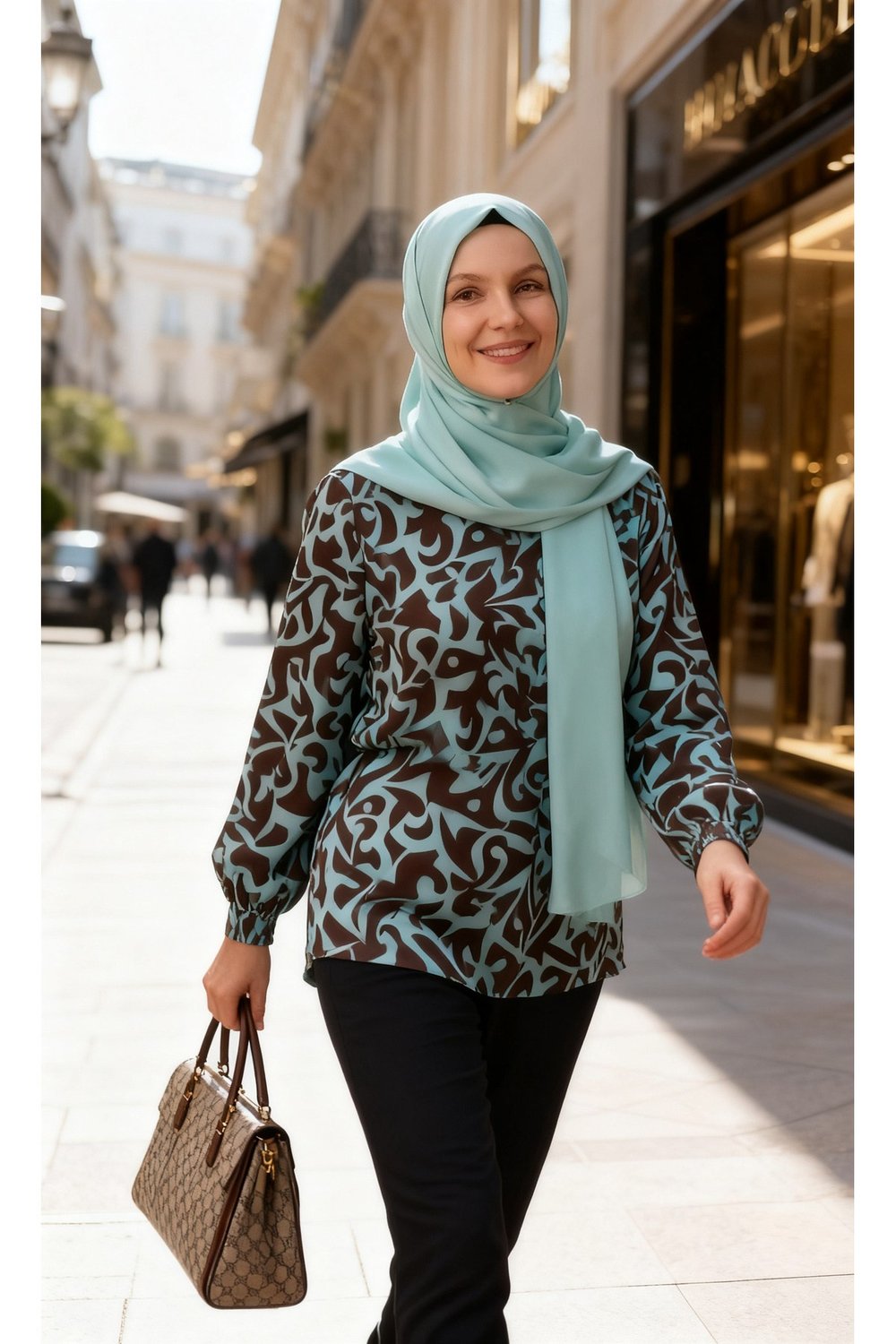 Muslima Fransız Şifon Kumaş Şal Mint