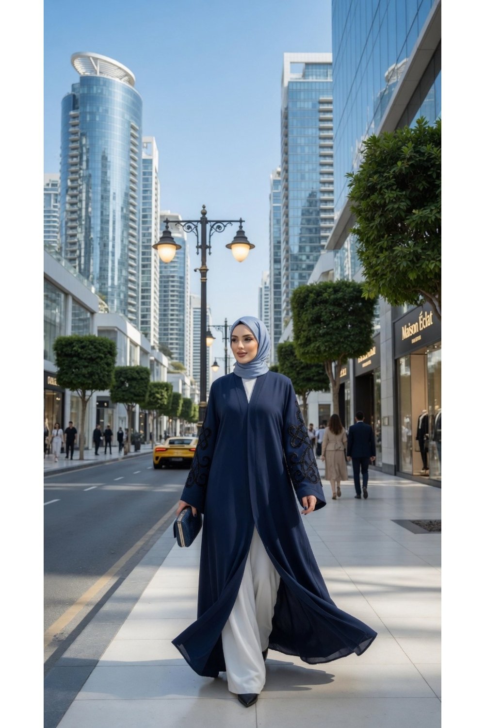 Muslima Lacivert Saten Abaya