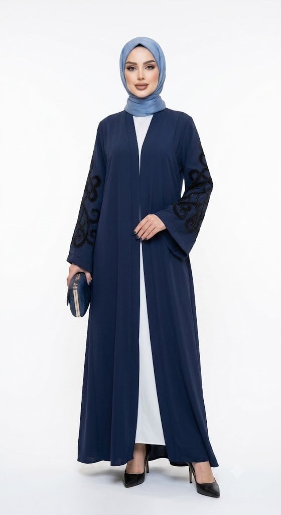 Muslima Lacivert Saten Abaya