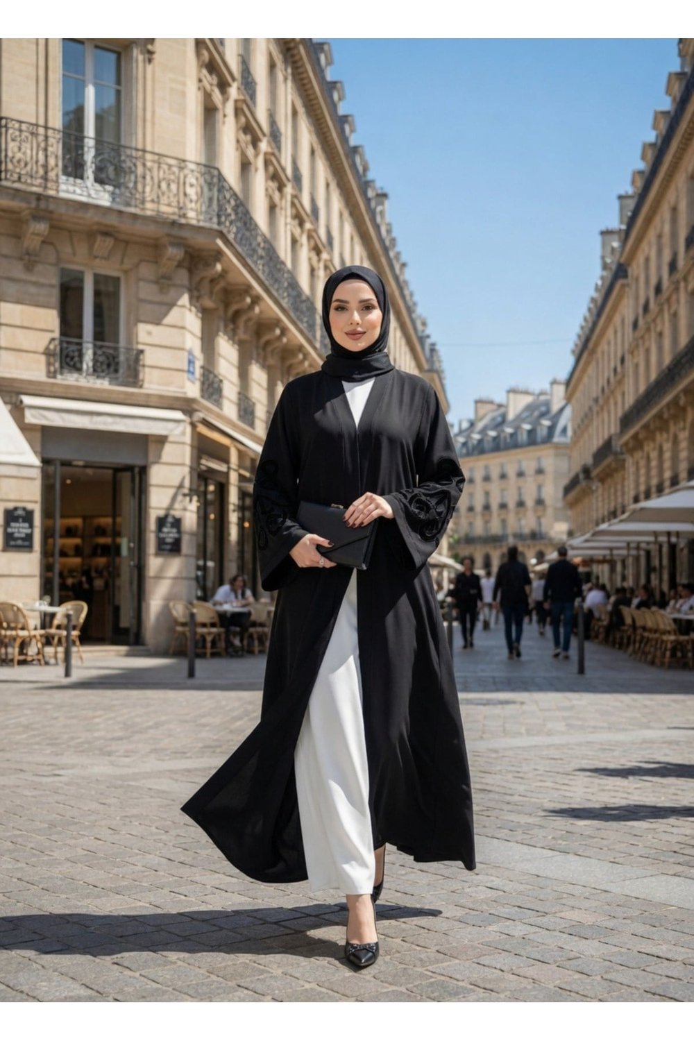 Muslima Siyah Saten Abaya