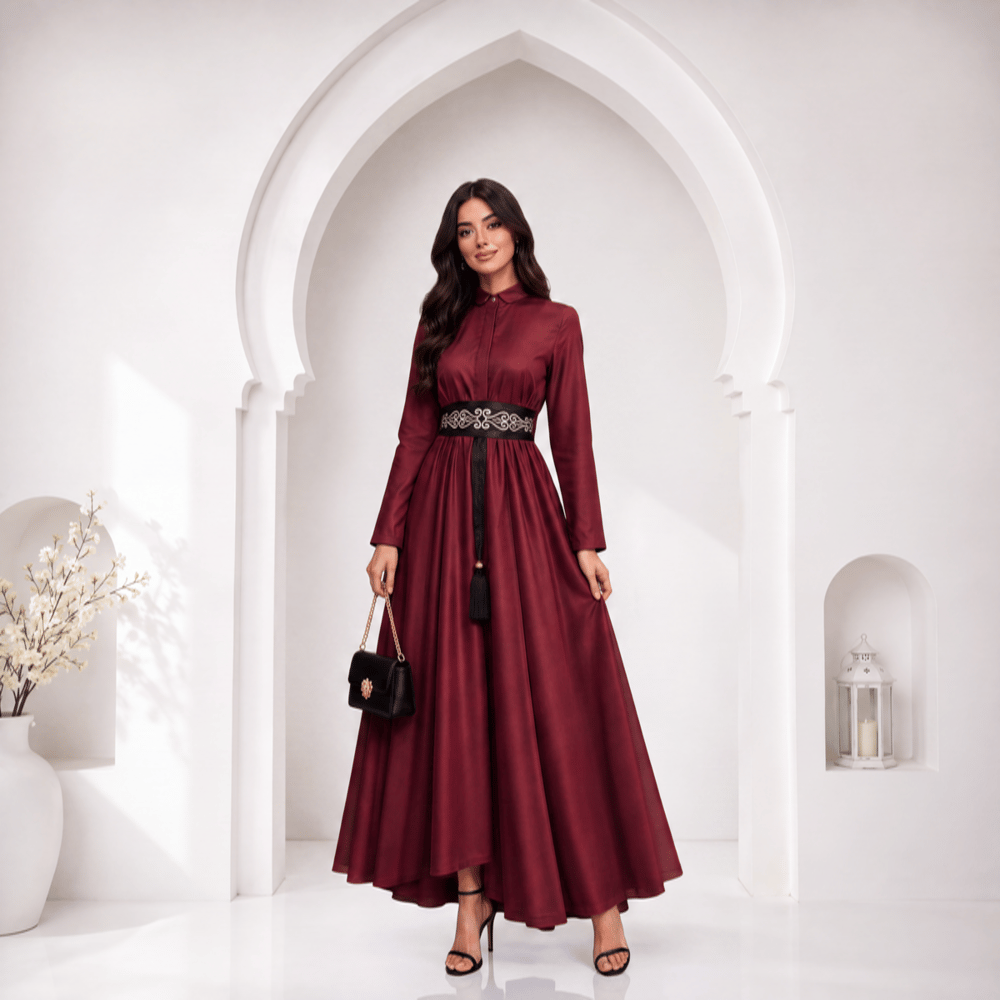 Rosalie Couture Bordo Fransız Şifon Tesettür Abiye