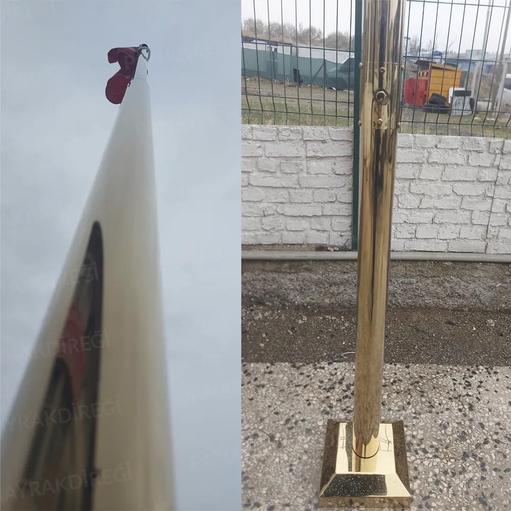 9 Metre İnox 304 Kalite Paslanmaz Krom Çelik Titanyum Gold Bayrak Direği