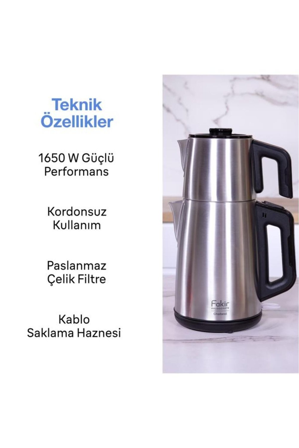 Chailand Çay Makinesi Inox Çelik Demlikli 1.8L Gizli Rezistans Otomatik Kapanma Çaycı