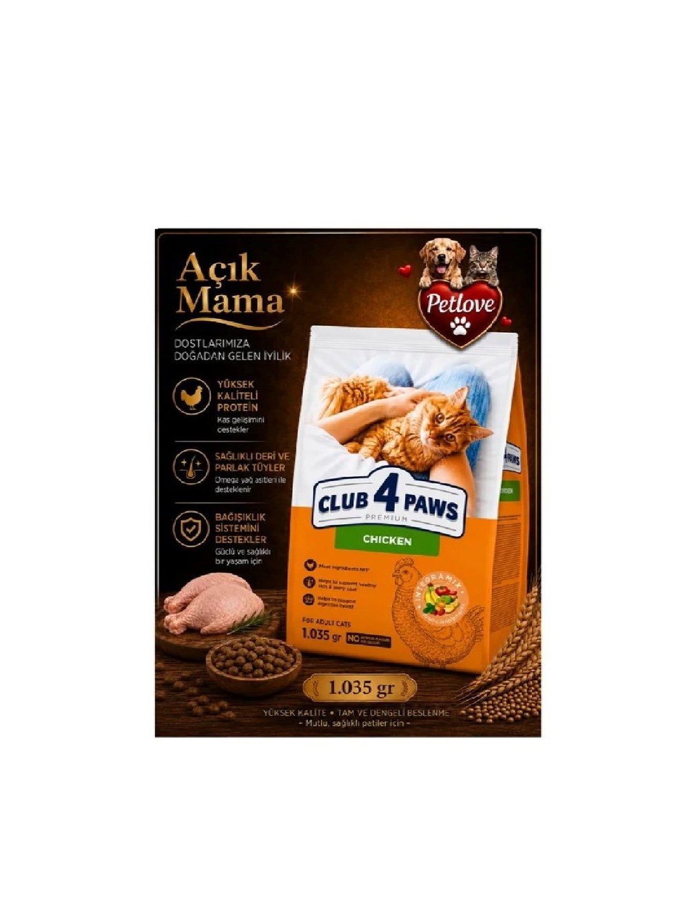 (AÇIK) CLUB 4 PAWS PREMIUM TAVUKLU YETİŞKİN KEDİ KURU MAMASI 1 KG