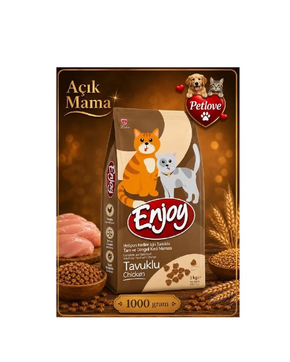 (AÇIK) ENJOY TAVUKLU KEDİ KURU MAMASI 1 KG 
