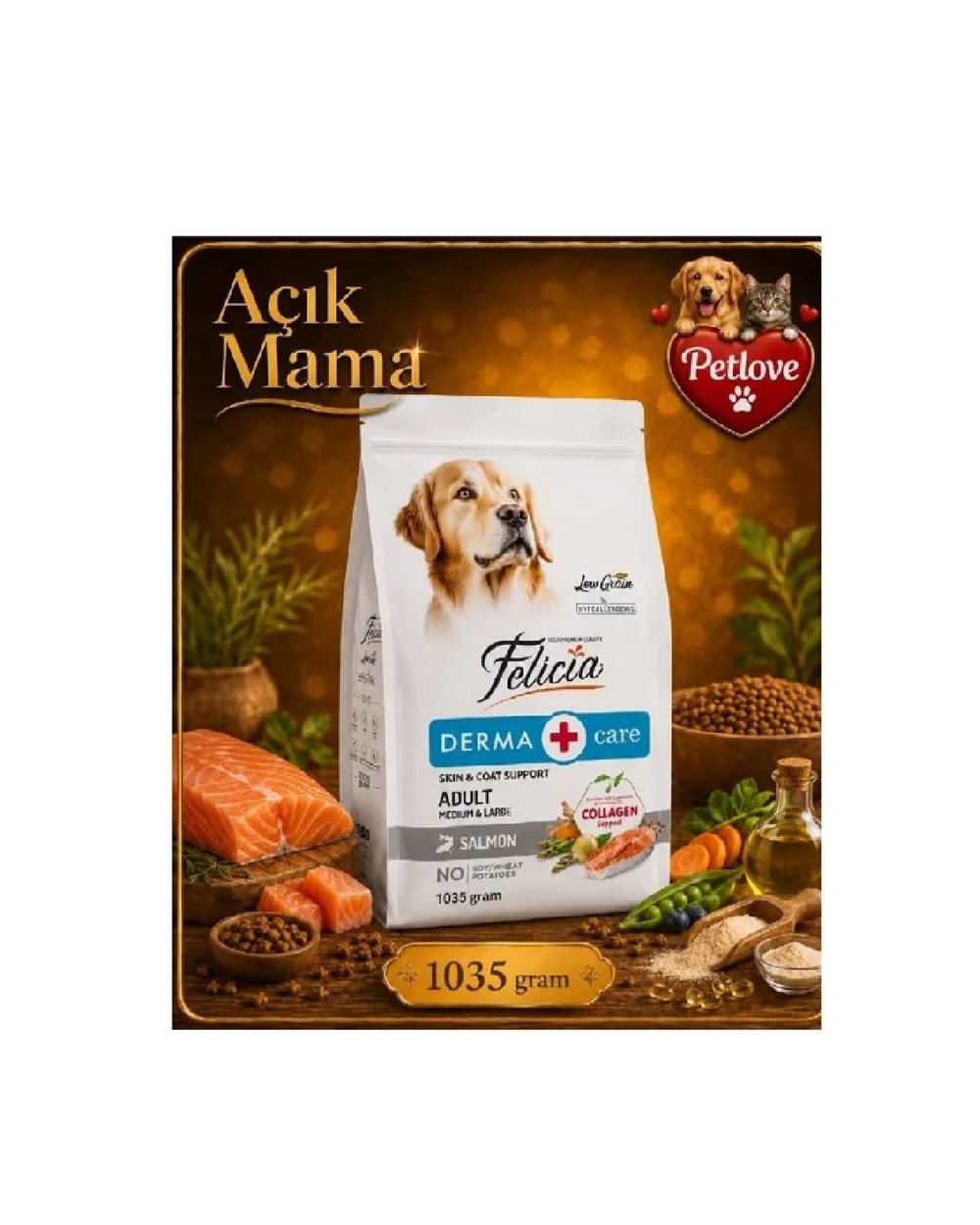 (AÇIK) FELİCİA MEDIUM SOMONLU KÖPEK KURU MAMASI 1 KG 