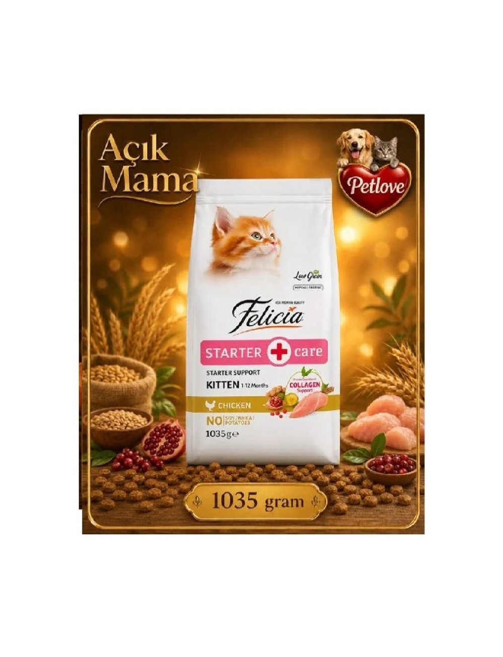 (AÇIK) FELİCİA TAVUKLU  YAVRU KEDİ KURU MAMASI 1 KG 