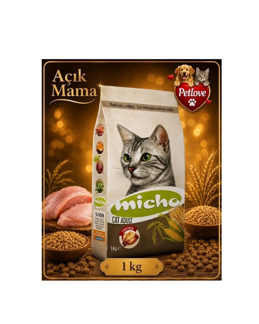 (AÇIK) MİCHO TAVUKLU KEDİ KURU MAMASI 1 KG 