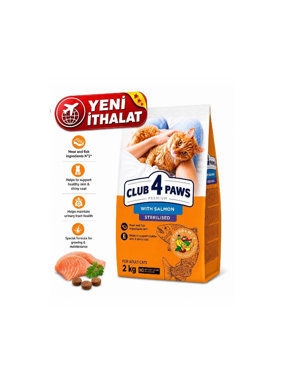 CLUB 4 PAWS KISIRLAŞTIRILMIŞ SOMONLU YETİŞKİN  KEDİ KURU MAMASI 900 GRAM