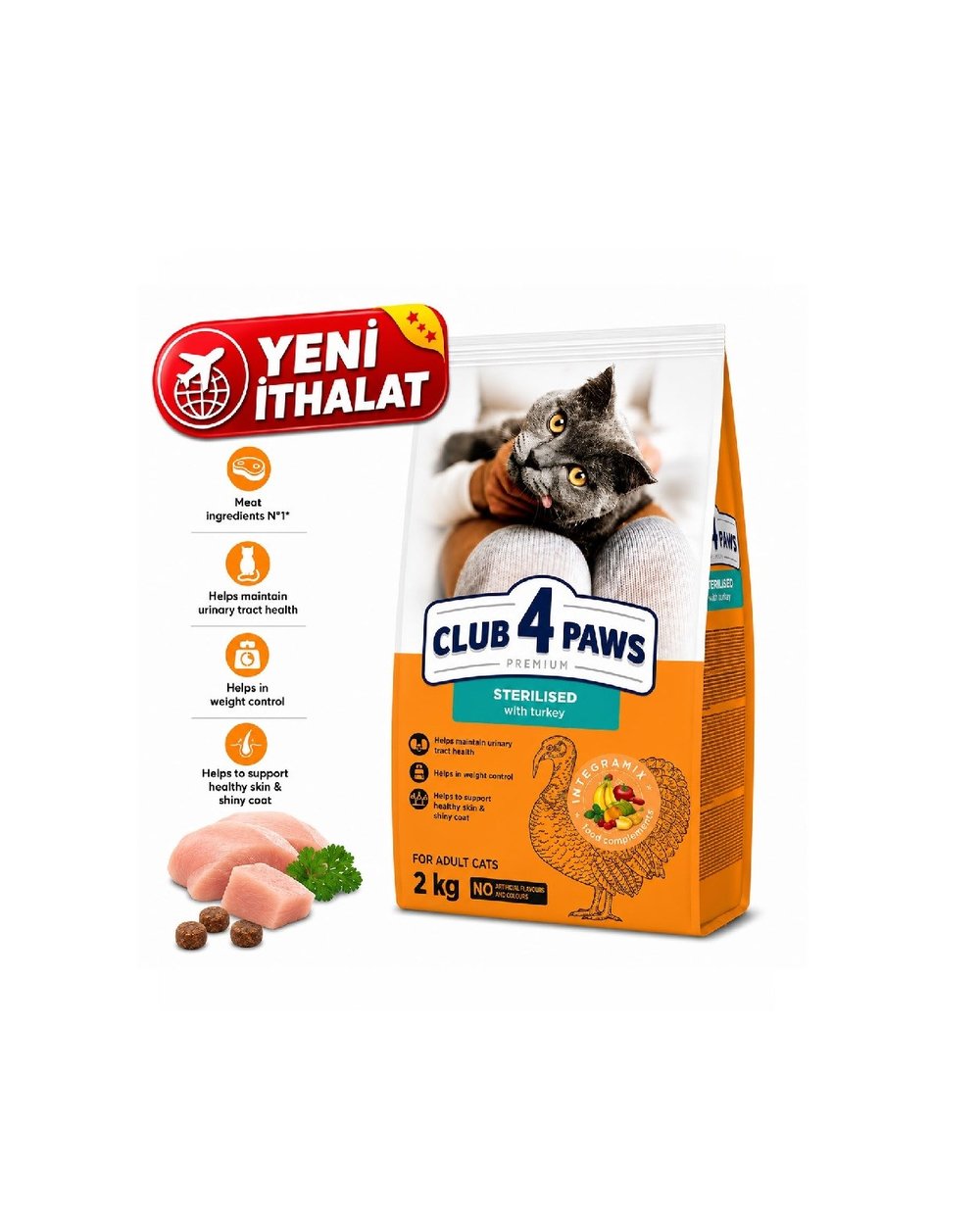 CLUB 4 PAWS PREMIUM HİNDİLİ  KISIR YETİŞKİN KEDİ KURU MAMASI  900 GRAM